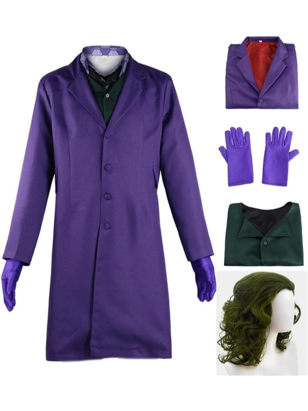 Clown Costume Purple Suit Set w Wig Vest Jacket Halloween Knight Cosplay Men's M